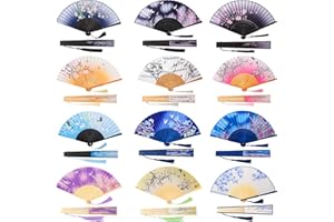 Jetec 12 Pcs Christmas Hand Fans for Women Foldable Bamboo Asian Chinese Japanese Line Dance Fan with Tassel Women's Hollowed Bulk Gift for Party, Dance & Home(Classic Style)