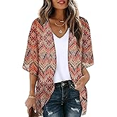 OFEEFAN Beach Cover Ups for Women 3/4 Length Sleeve Womens Tops Summer Cardigan Casual Blouses Loose Fit