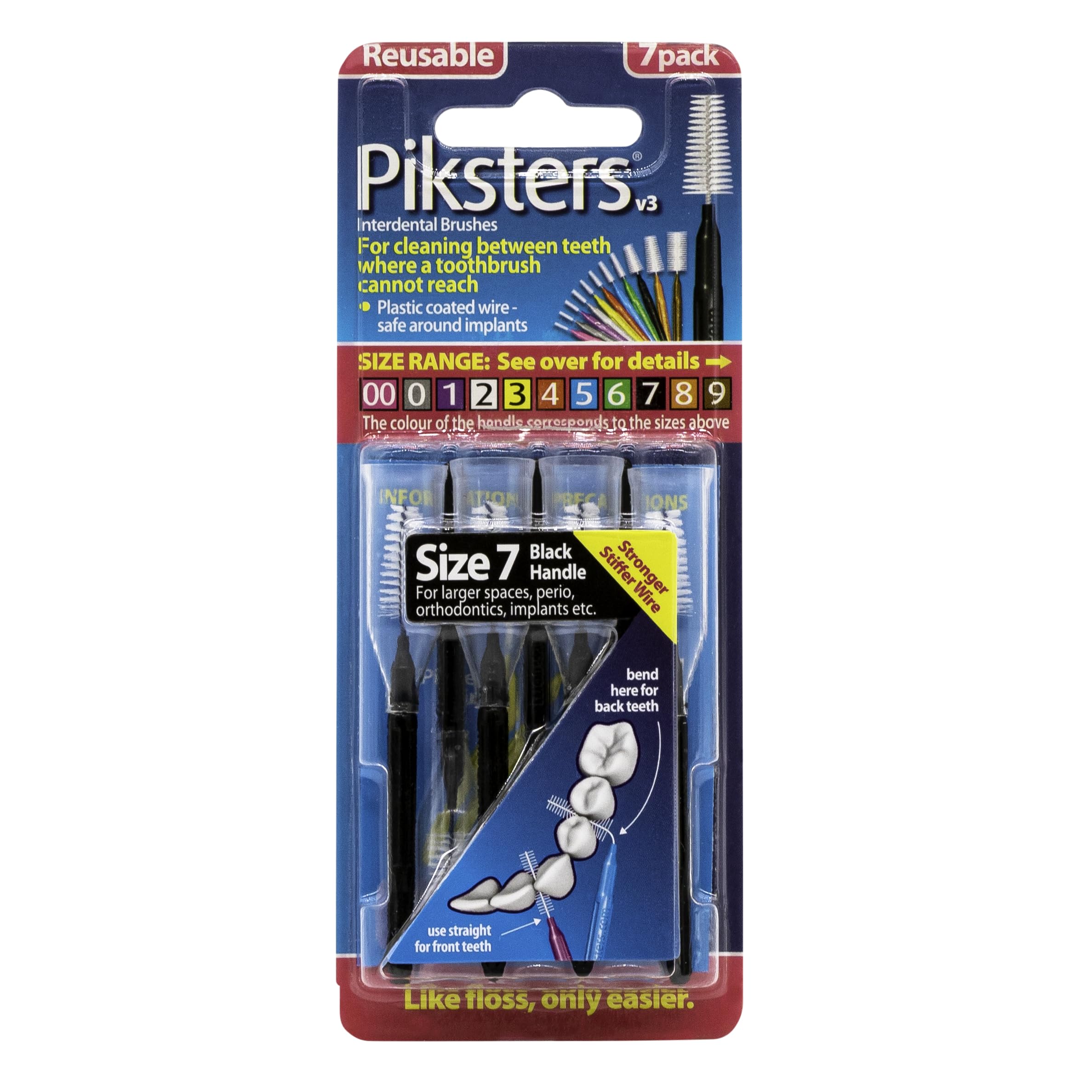Piksters Interdental Brushes (7 Pack, Size 7 (Black)