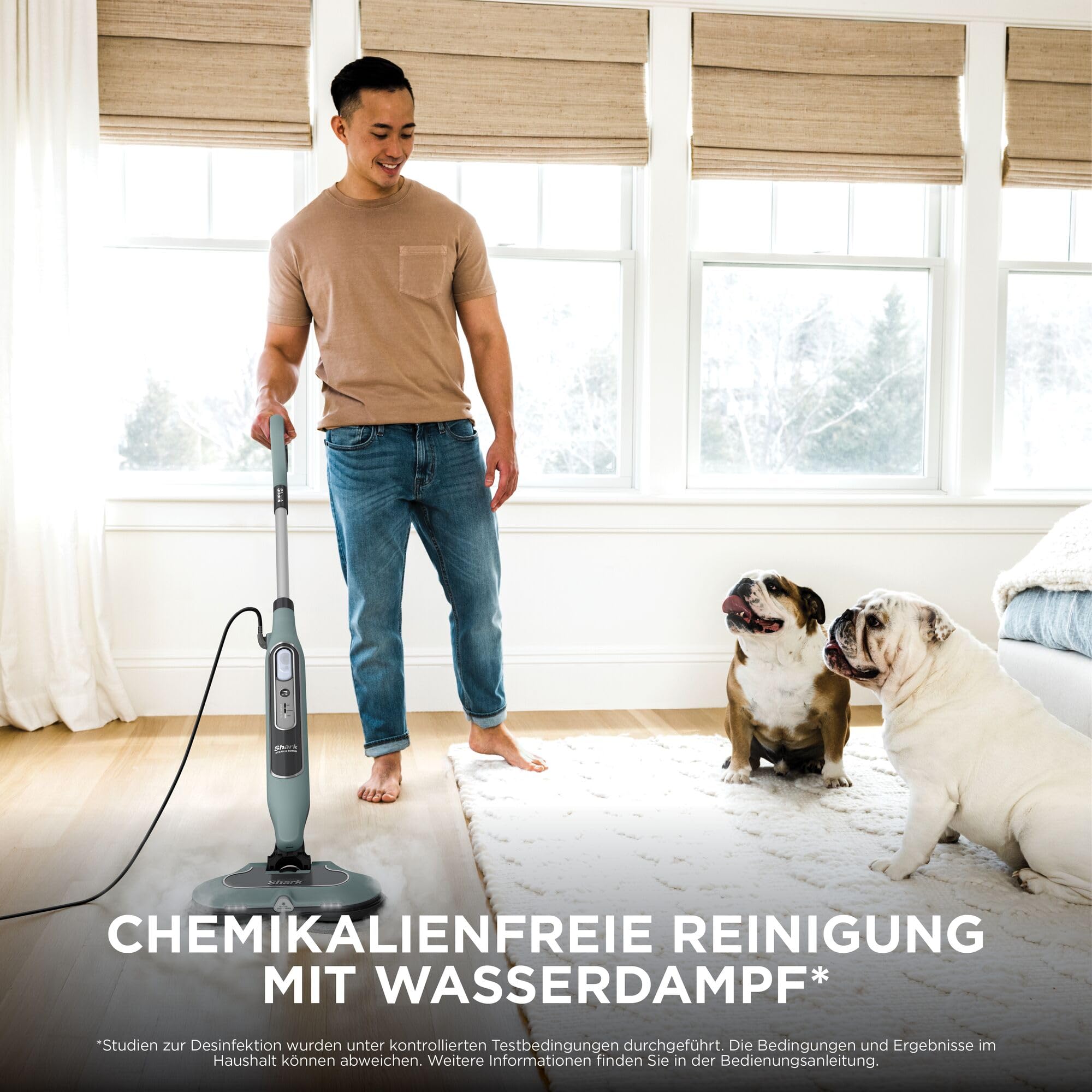 Shark Dampfreiniger Mop, automatisch, mit Steam Blaster, 6 Schmutzfänger-Pads, 3 Dampfstufen, bei Flecken und Schmutz, hygienische Reinigung für versiegelte Hartböden, 8m Kabel, Salbei-Grün, S8201EUCP 4