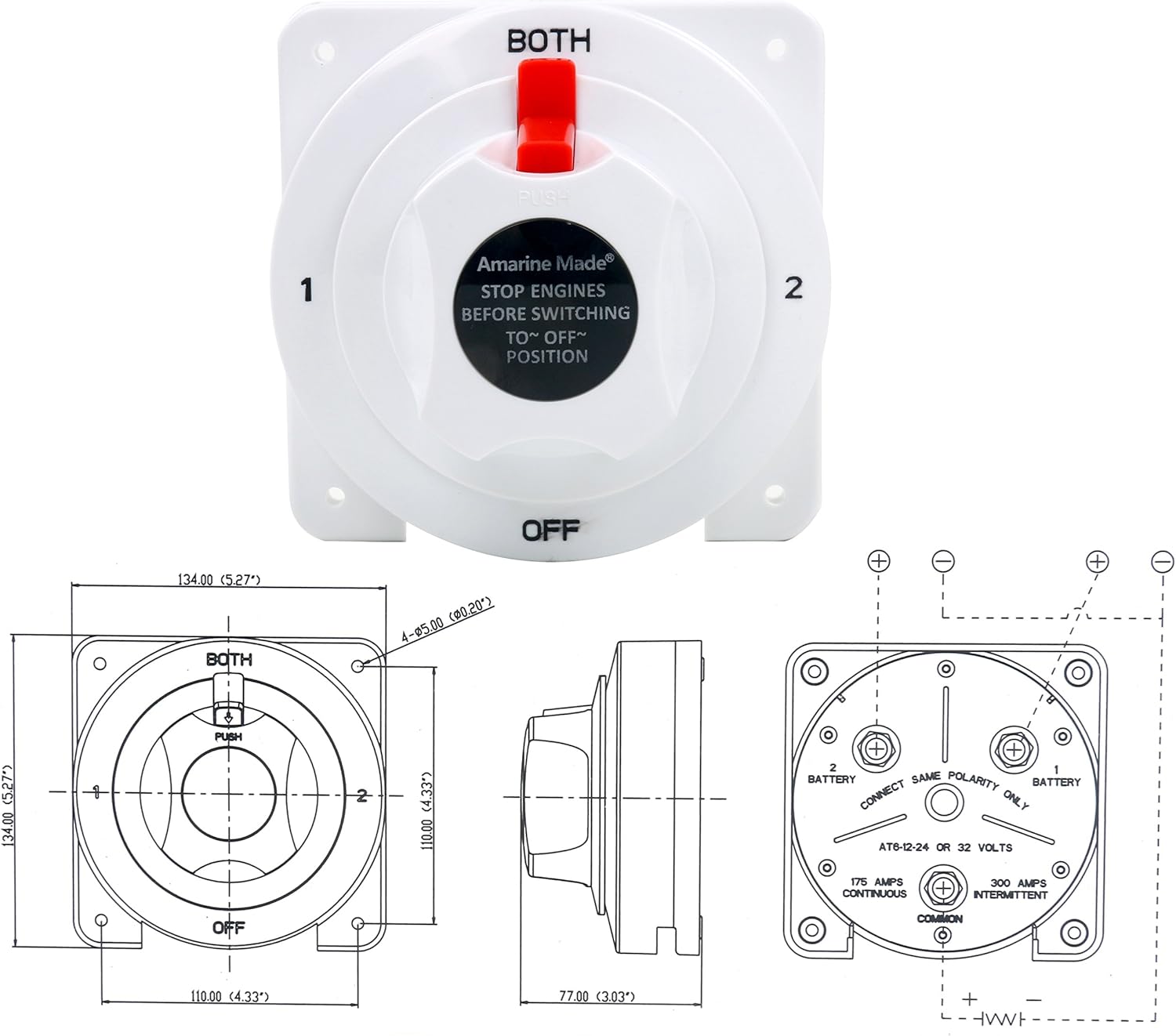 Amarine Made Battery Selector Switch White Distribution Marine Boat Battery Switch : Guest Battery Selector : Sports & Outdoors
