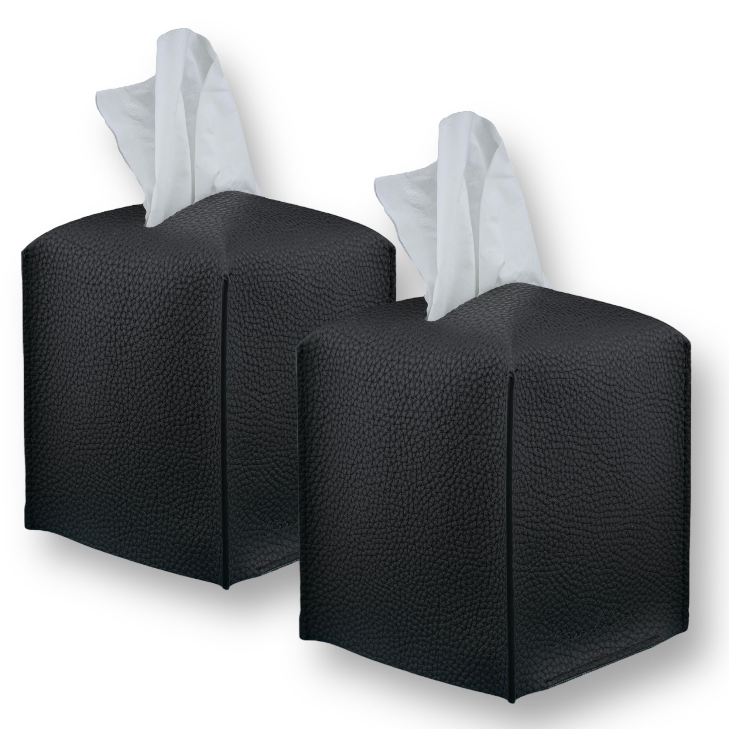 Photo 1 of Connsole Casa Premium PU Leather Tissue Box Holder - Elegant Hotel-Style Tissue Box Cover for Home, Office & Car Décor, Tissues Cube Organizer for a Natural & Classic Look (Black 2 Pack)
