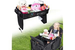 COOLBEBE Stroller Snack Tray for Wonderfold Wagon, Upgraded Foldable Kids Snacks & Activities with Drawing Tray, Universal Wonderfold Wagon W2 Accessories with Cup Holder & Mesh Pockets (W2 Series)