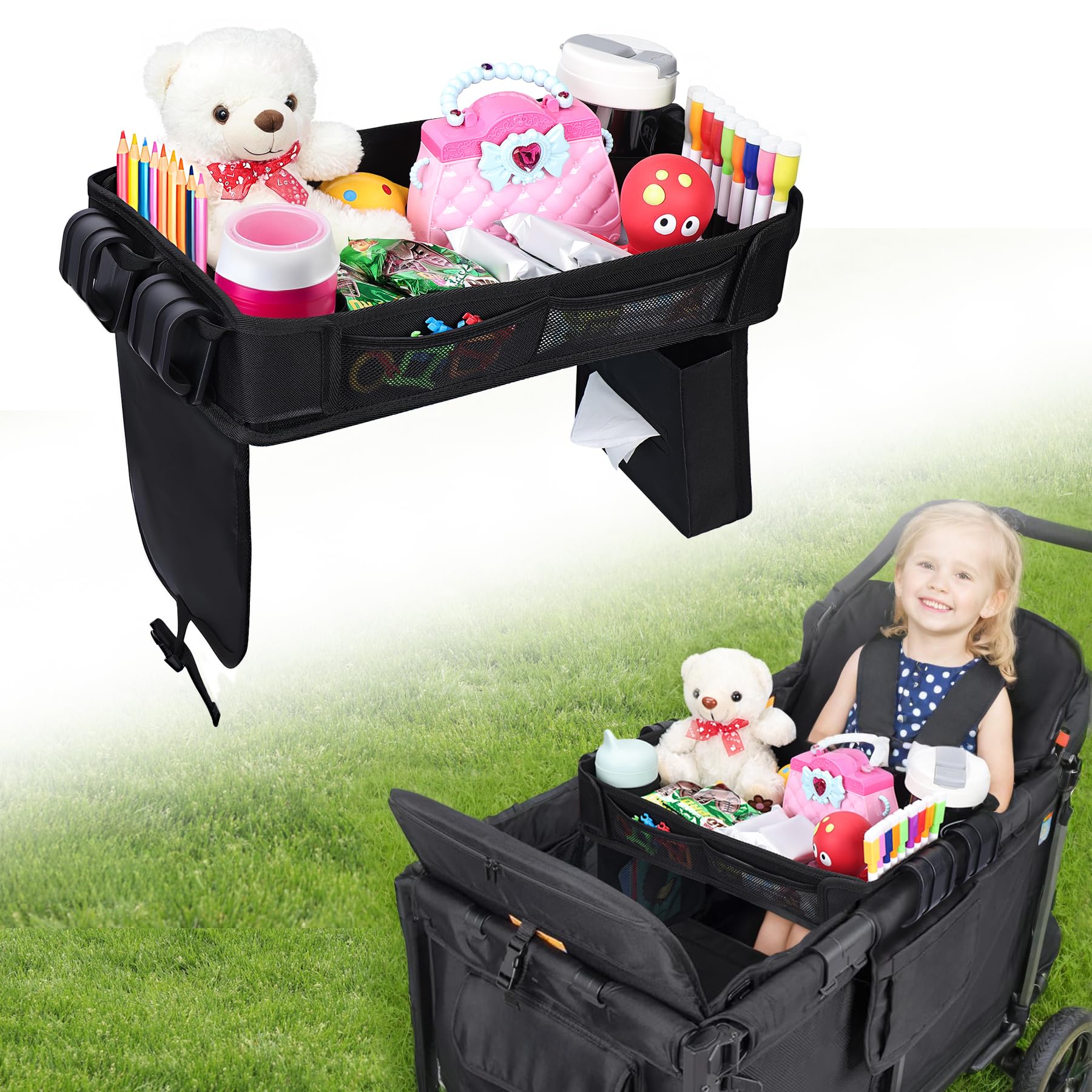 Photo 1 of ***UNKNOWN MISSING PIECES*** COOLBEBE Stroller Snack Tray for Wonderfold Wagon, Upgraded Foldable Kids Snacks & Activities with Drawing Tray, Universal Wonderfold Wagon W2 Accessories with Cup Holder & Mesh Pockets (W2 Series)