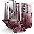 Dexnor for Samsung Galaxy S24 Ultra Case with Built-in Slide Camera Cover & Screen Protector & Kickstand,Shockproof Rugged Case Full-Body Bumper Protective Cover for Galaxy S24 Ultra (2024),Maroon Red