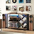 Media Console with Charging Station,Audio Rack with LED Lighting,4 Tier Record Player Stand Table with Vinyl Record Storage,Entertainment Center for Living Room,Bedroom,Office
