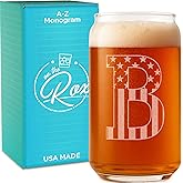 Monogram Beer Glasses for Men (A-Z) 16 oz - Beer Gifts for Men Brother Son Dad Neighbor - Unique Gifts for Him - Personalized Drinking Gift Beer Glass Mugs - Engraved Beer Can Glass (B)