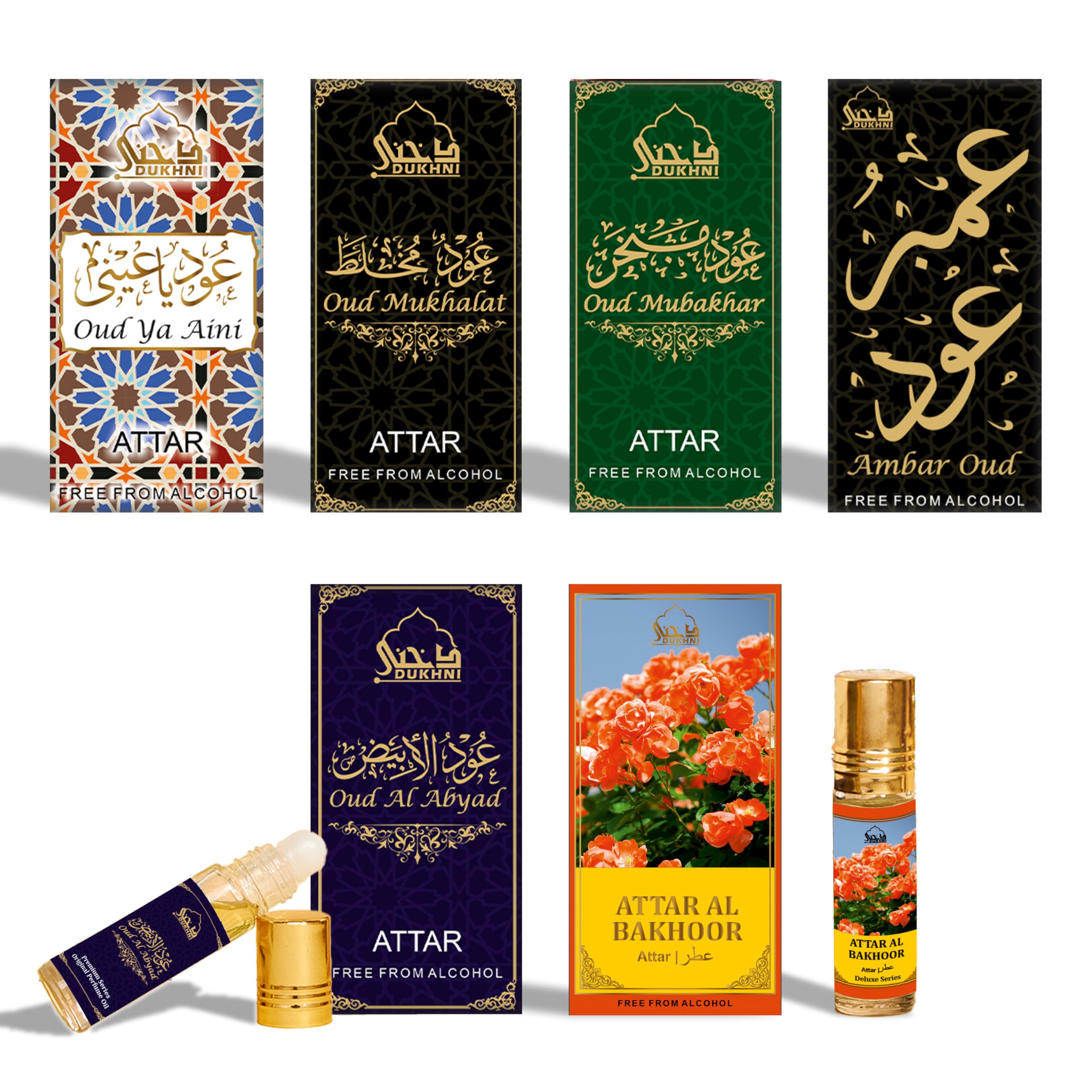 Maamoul Attar Oil Set by Dukhni | Islamic fragrances, Eid & Ramadan gifts for men and women | 6 assorted mini roll on perfume scents x 6ml | Arabian oud oil, arab perfumes | Halal & Vegan Scents