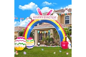 Danxilu 10 FT Easter Inflatables Decorations, Bunny Inflatable Rainbow Archway with LED Lights Blow Ups Yard Decoration for Holiday Party Indoor Outdoor Garden Lawn Décor