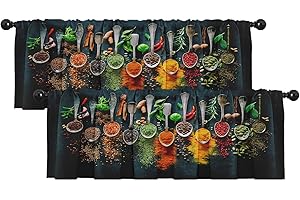 Emvency 2 Pack Valances Window Treatments Spices and Herbs Blackout Drapes Adjustable Curtain Valances for Windows Living Room Kitchen Over Sink 18x52 Rod Pocket Valances