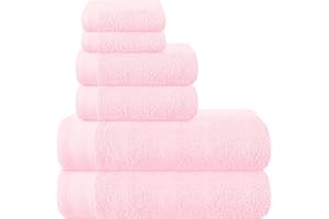 MALLONI HOME Ultra Soft 6 Pack Cotton Towel Set, Contains 2 Bath Towels 28x55 inch, 2 Hand Towels 16x24 inch & 2 Wash Coths 12x12 inch, Ideal Everyday use, Compact & Lightweight - Pink