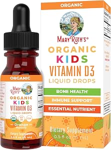 MARYRUTH'S USDA Organic Kids Vitamin D3 Liquid Drops, Orange, 0.5 oz | Immune Support Supplement for Kids Ages 4+, Bone Healt