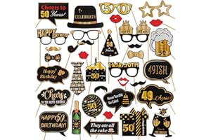 LINGTEER Happy 50th Birthday Party Photo Booth Props,Cheers to 50th Birthday Fifty Years Old Bday Party Centerpieces Props Decorations Sign.