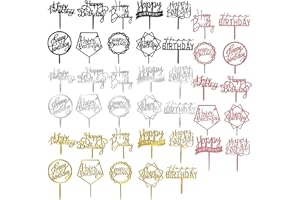 RASSLISA 40 PCS Happy Birthday Cake Topper Acrylic Birthday Cupcake Topper Cake Pick Decorations for Birthday Party Cake Desserts Pastries 10 Styles 4 Colors