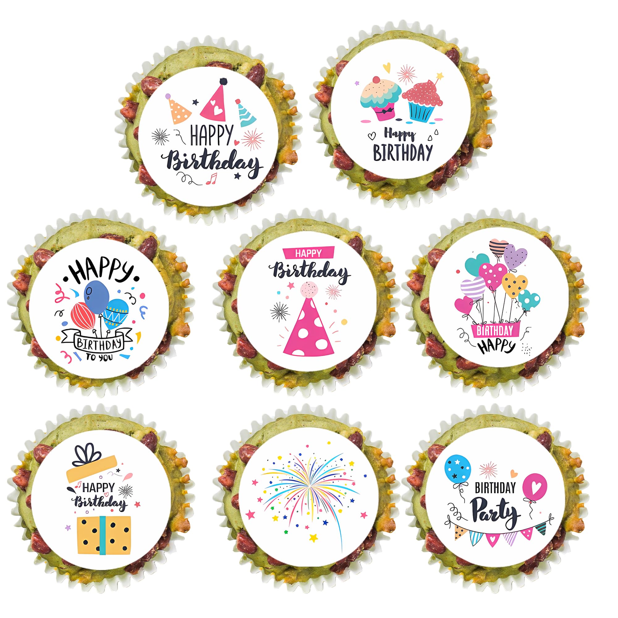 Photo 1 of 32pcs Edible Happy Birthday Cupcake Toppers Wafer Paper Colorful Birthday Cake Picks Baby Shower Kids or Adults Birthday Party Decoration Supplies