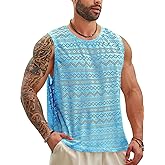 Beotyshow Mens See Through Vest Crewneck Sleeveless Tank Tops Muscle Sexy Lace Mesh Shirts