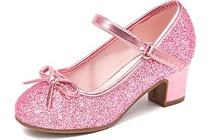 Osinnme Girls Dress Shoes Princess Shoes Sparkle Toddler High Heels Wedding Party Prom Footwear Cute Flower Mary Jane Pumps for Little Kids