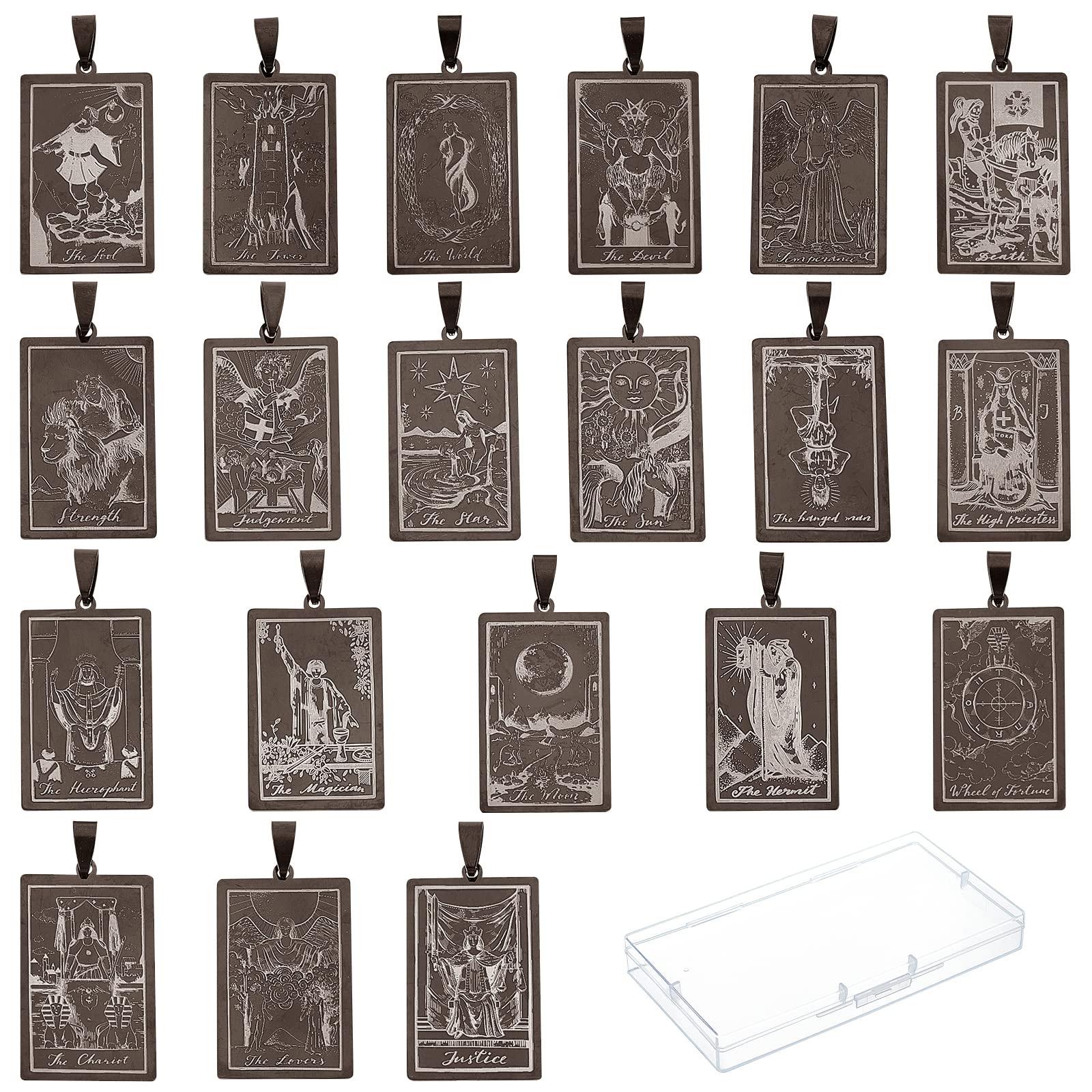 SUNNYCLUE 1 Box 20Pcs Stainless Steel Tarot Card Charms Tarot Pendants Bulk Dainty Retro Vintage Amulet Charm for Jewellery Making Charms Supplies Necklace Earring Keychain DIY Craft Good Luck Black