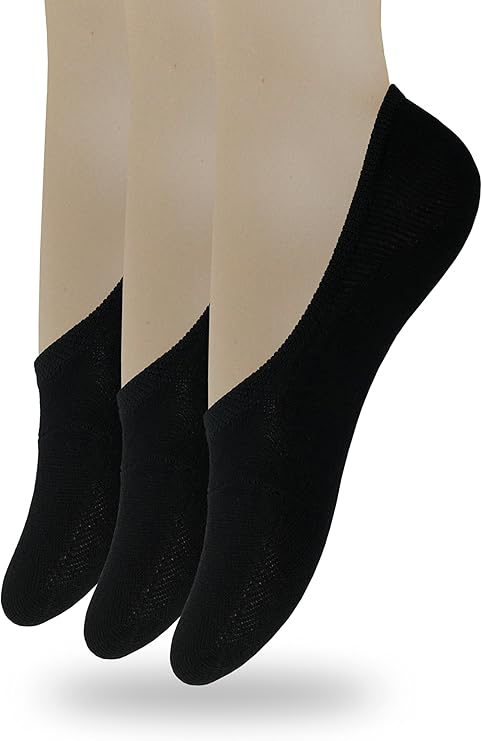 Eedor Women's 3 Pack Thin No Show Socks Non Slip Flat Boat Line MLarge Black