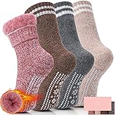 HUGSWEET Thermal Slipper Socks, Anti Slip Hospital Socks Women Winter Soft Warm Cozy Fluffy Plush Grip Socks 4 Pairs