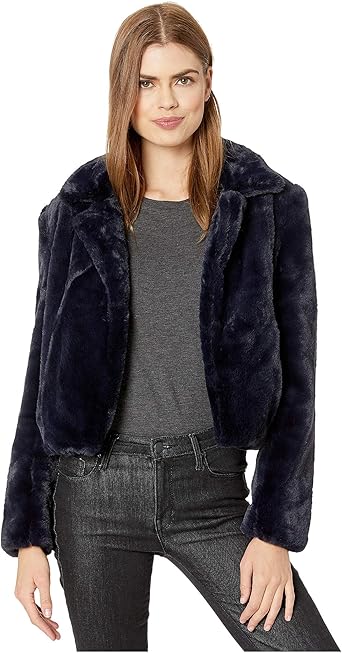 blank denim cropped faux fur jacket