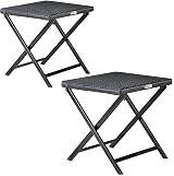 CASARIA 2x Small Poly Rattan Coffee Table Foldable Stool Weatherproof Black
