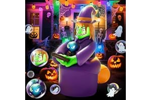 Skirfy Halloween Inflatables Outdoor Decoration Witch with Brooms and Built-in Lights,Witch Inflatable Giant Blows Up Yard Ou