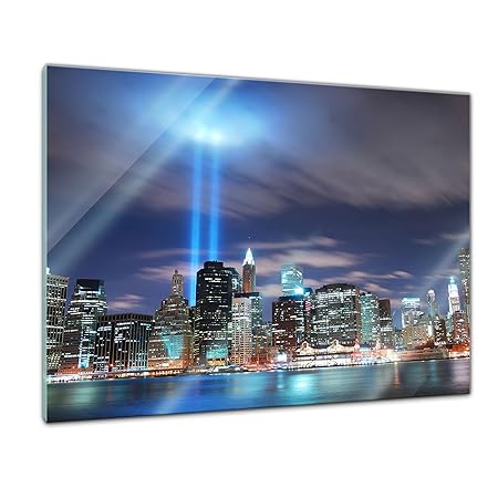 Glasbild - New York City Manhattan at Night - USA - 60x40 cm - Deko Glas - Wandbild aus Glas - Bild auf Glas - Moderne Glasbi