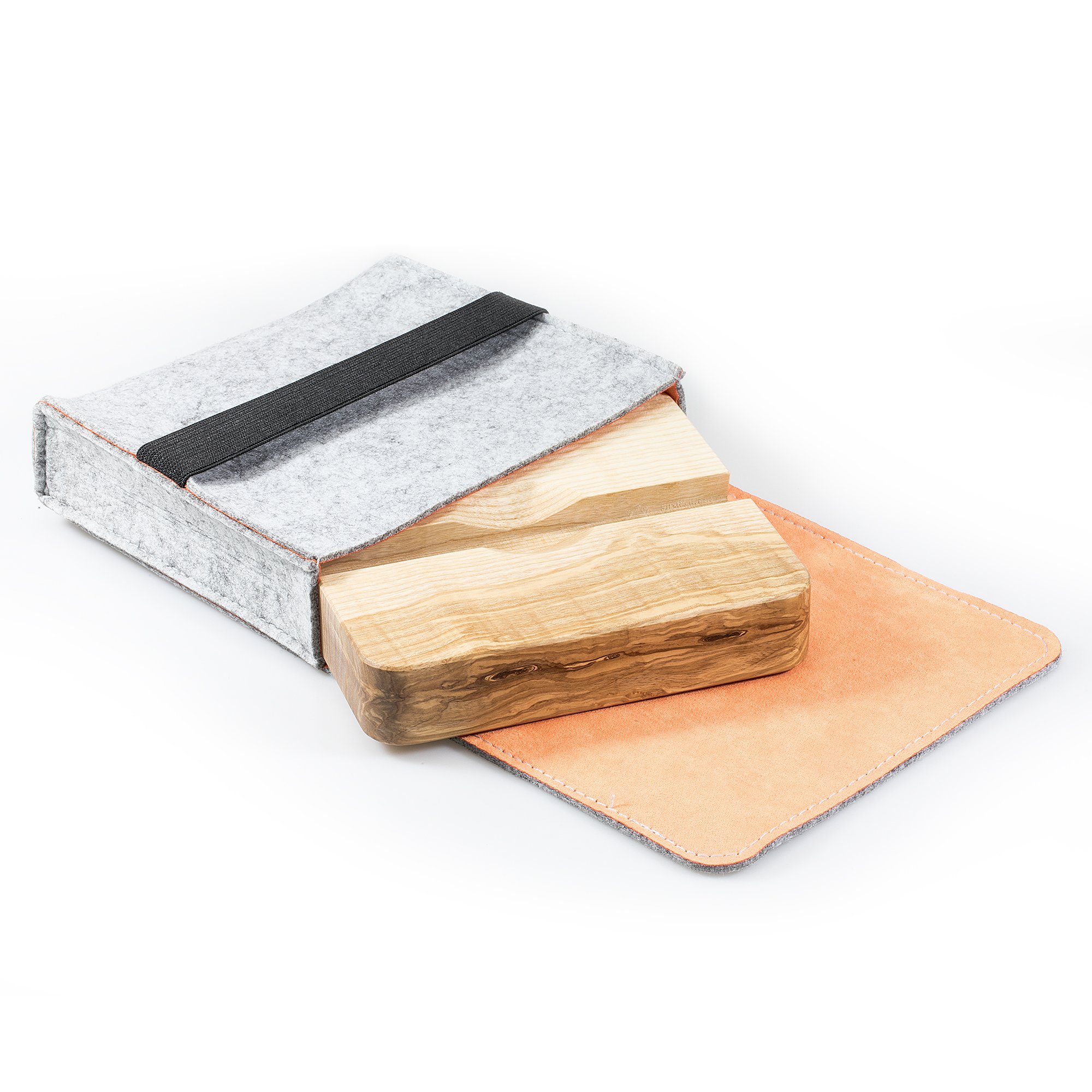 FORMGUT® // Filz Aufbewahrungstasche, Täschchen, kleine Zubehörtasche für Accessoires, Maus/Mouse, Handy, HDD, Kabel, Netzteil, Schminke/ Kosmetik, Wolle, Ladekabel // Hellgrau Orange