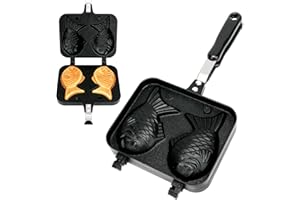 Taiyaki Fish Shape Cake Pan,Non-stick Double Waffle Cake Maker with Long Handle and Oil brush,for Dessert,Dorayaki,Red Bean P