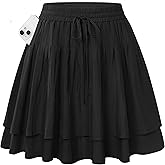 Kate Kasin Women Mini Skirts with Shorts, Flowy Ruffle Tiered, High Waist Swing Skorts with Pockets
