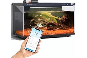 WONDERFACTORY Smart Aquarium 5 Gallon Glass Fish Tank, Self Cleaning System Efficiency Filter 7 Color LED Lights Automatic Feeder Temperature Display Monitor HD UHA Glass Leak-Proof, Smart Control with Apps