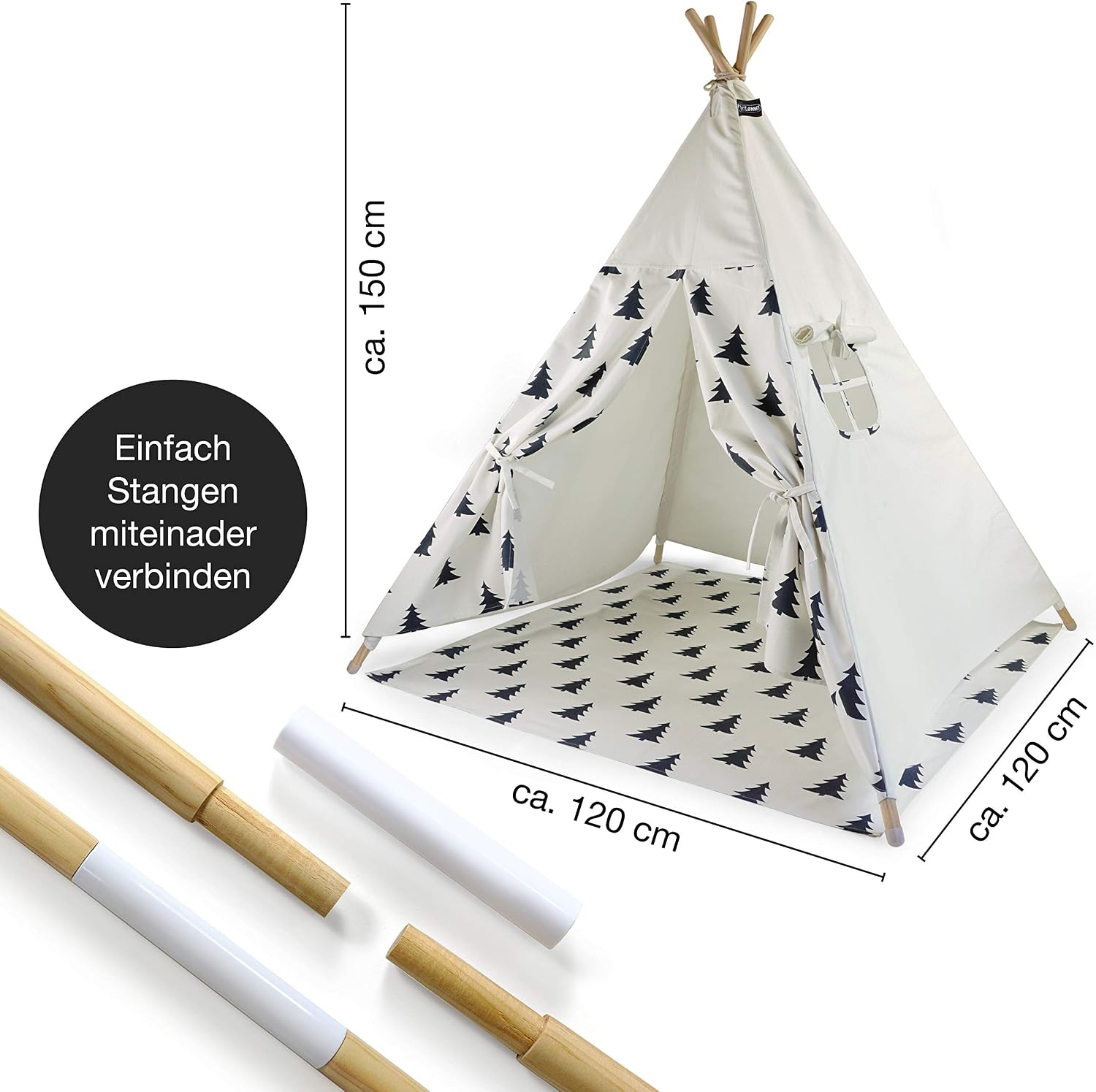 HEJ Ldiameter NNE 76898069 Children's Teepee White Tree Pattern Approx. 120 x 120 x 150 cm - Image 3
