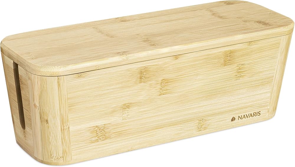 Navaris Bamboo Cable Tidy Box 32x12x11 cm Cable Organizer