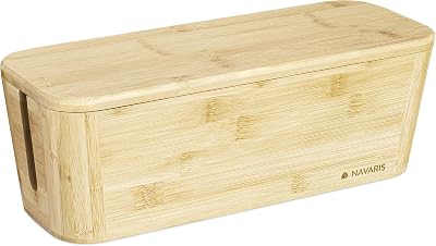 Navaris Bamboo Cable Tidy Box 32x12x11 cm Cable Organizer