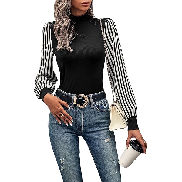 Floerns Women's Choker Neck Cutout Keyhole Sexy Long Sleeve Tee