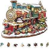 Jigfoxy Wooden Puzzles for Adults, Christmas Train Wood Puzzle for Adults | Unique Animal-Shaped Wooden Jigsaw Puzzle, Christmas Birthday Gifts for Women, Men, Puzzle Lovers (13.4*11in-240pcs)