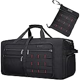 WITZMAN Foldable Duffle Bag for Travel 65L Lightweight Packable Duffel Bag with Shoes Compartment Overnight Bag for Men Women (B697 Black)