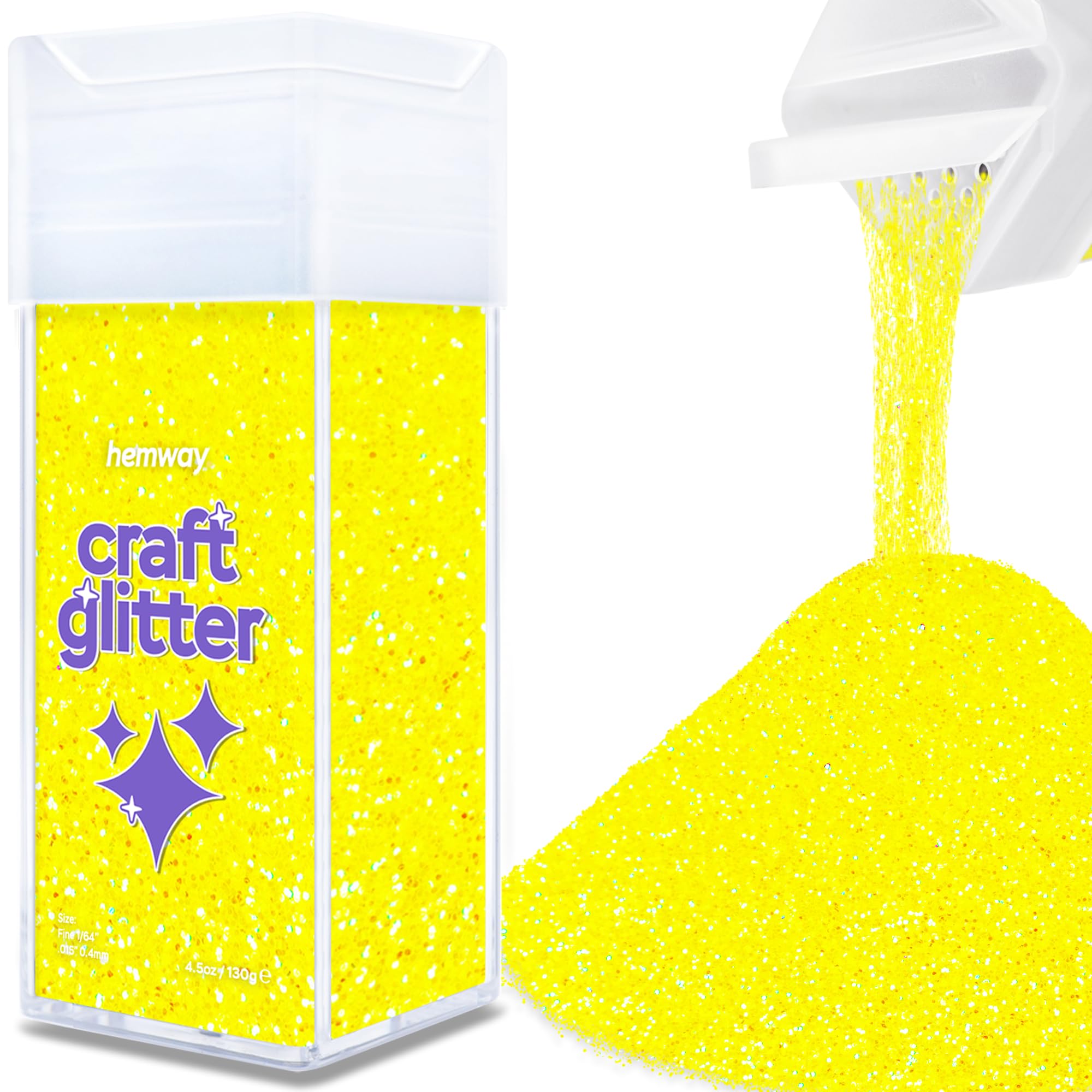 Hemway Glitter Shaker Fluorescent Yellow 110g Fine, Craft Glitter Shaker for Resin & Epoxy Crafts, Christmas Art Supplies, Nail, Body, Face, Eye, Festival, Crafting, Slime, Sparkle