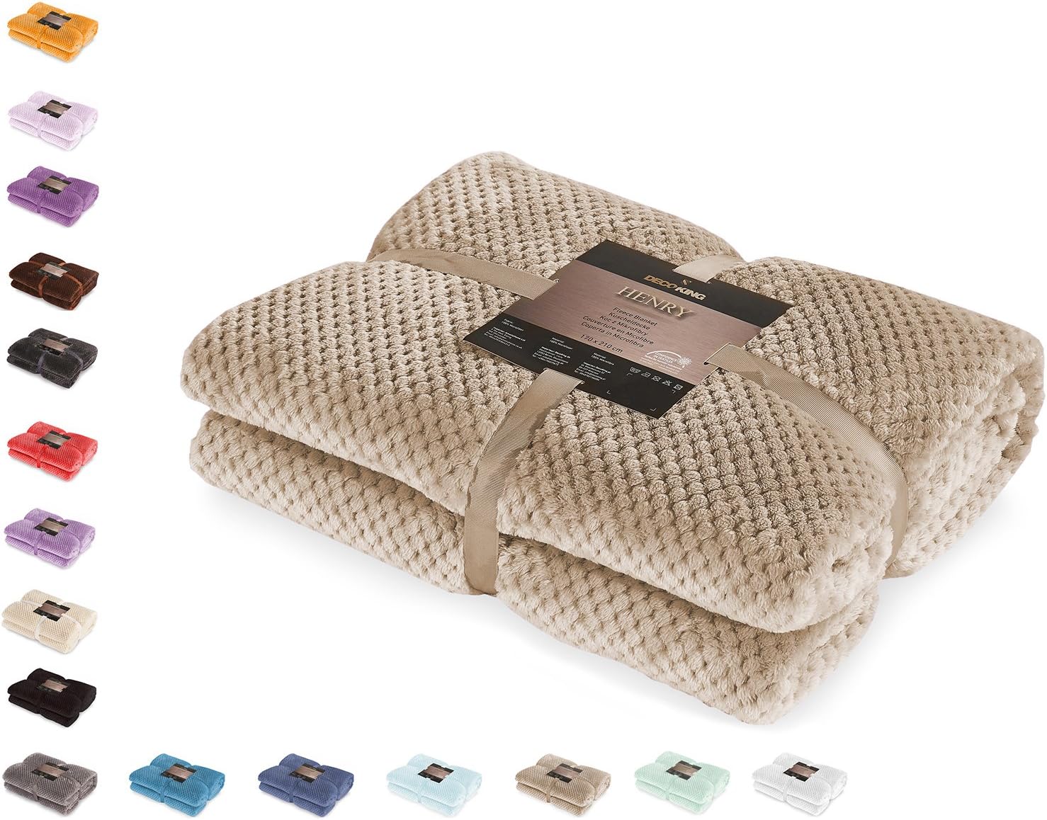 DecoKing Scandanavian style Blanket microfibre cosy Blanket Fleece bedspread Soft smooth Cuddly, Microfibre, cappuccino, 220 x 240 cm