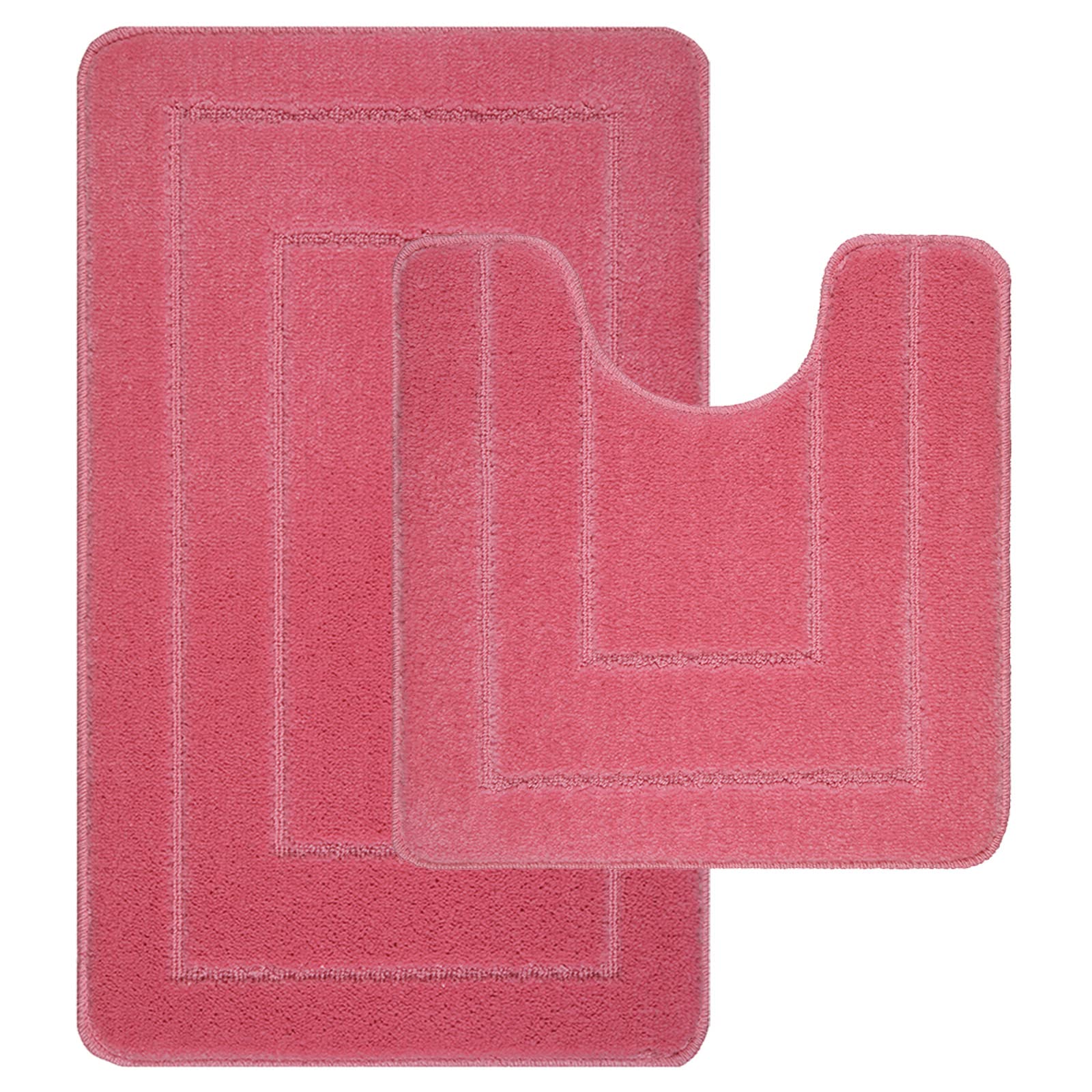 LSC Non Slip Bath Mat 2 Piece Ichra Extra Soft Water Absorbent Bathroom Mats 100% Polypropylene Pedestal Bath Rug Shower Bath Mat Bathroom Rug for Toilet (PINK, 80 x 50 cm (Rectangular))