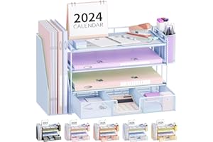 OPNICE Desk Organizers and Accessories, Desk Accessories & Workspace Organizers for Office Supplies, File Organizer Desk Drawer Organizer with 2 Pen Holders, 4 Tier Paper Organizer for Desk(Blue)