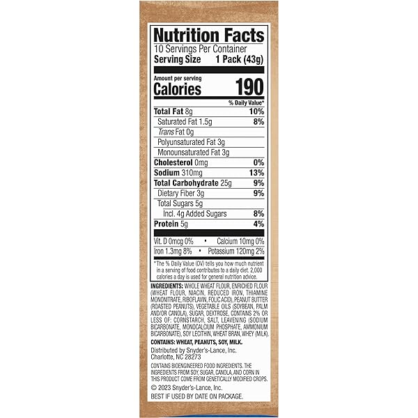 LANCE BAKED WITH WHOLE GRAIN PEANUT BUTTER, 10 COUNT 1.52 OZ