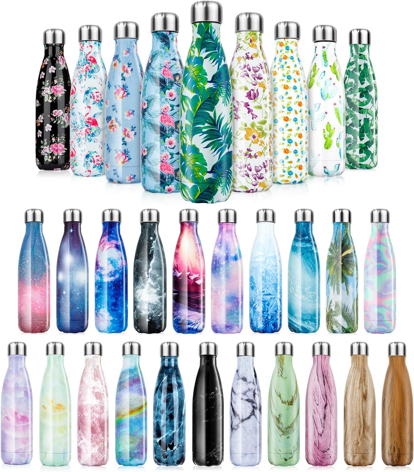 Stainless Steel Water Bottle Vacuum Insulated Water Bottles Reusable Double Walled Drinks Bottle 350ml/500ml/750ml/1000ml - BPA Free,Leak-Proof Sports Flask Keeps Cold for 24 Hrs, Hot for 12 Hrs