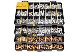 Bonost 3010pcs Hardware Assortment Kit with Assorted SAE & Metric Phillips Head Bolts, and Grade 8.8 Metric Hex Bolt Set with Matching Nuts and Lock Washers (4 Trays)