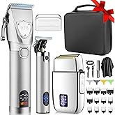 Lanumi Professional Hair Clippers Electric Razor Shavers Men 3 Piece Set Rechargeable Clippers and Trimmers Beard Trimmer Barber Kit with Travel Case Clippers for Hair Cutting Gifts for him