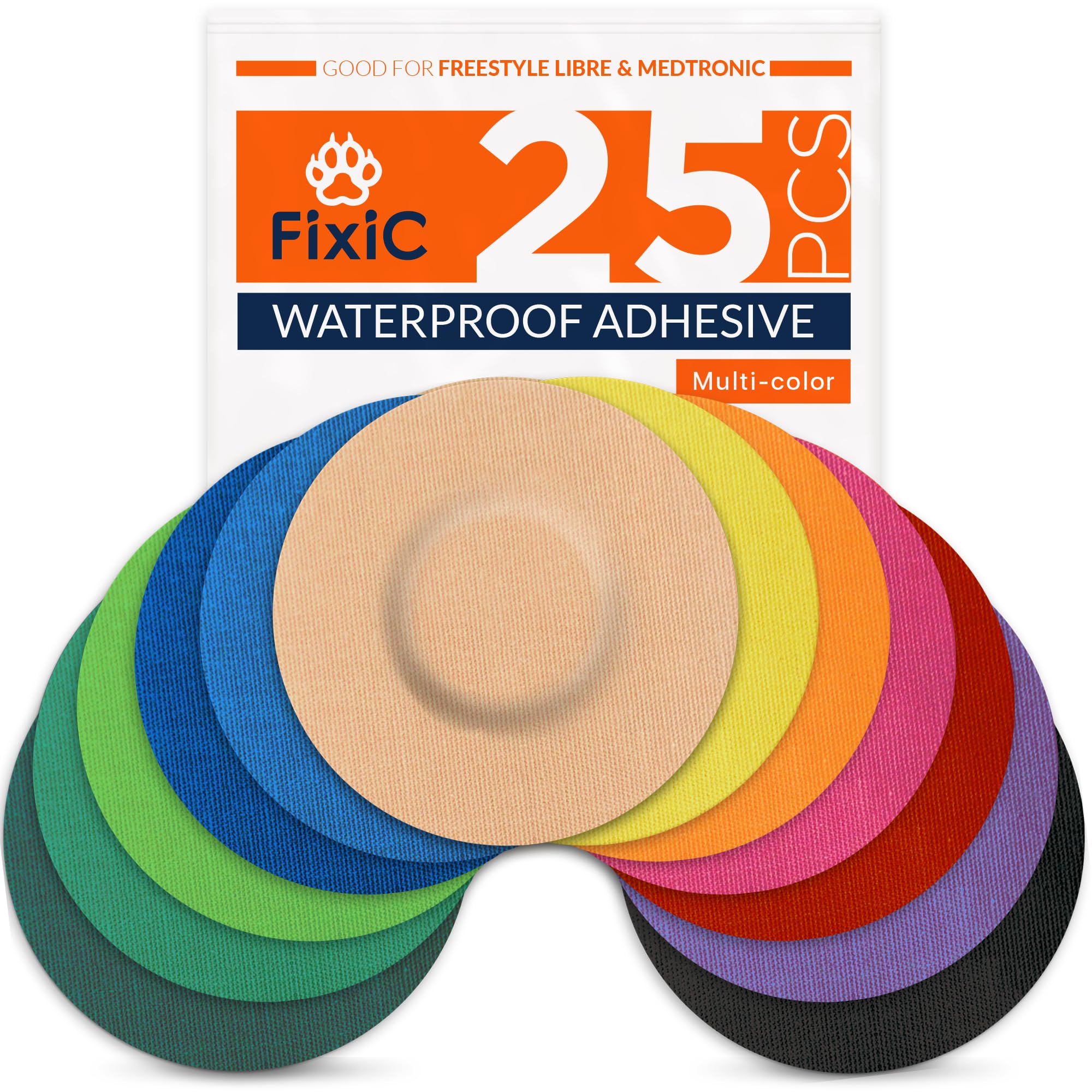 Photo 1 of Fixi? Sensor Covers 25 Pack 3 1/2" - Perfect Freestyle Adhesive Bandages for Libre 1, 2, 3 & Plus - G7 & Stelo - Guardian - Waterproof Adhesive Patches - Pre-Cut - The Best Fixation! (Multi-Color)