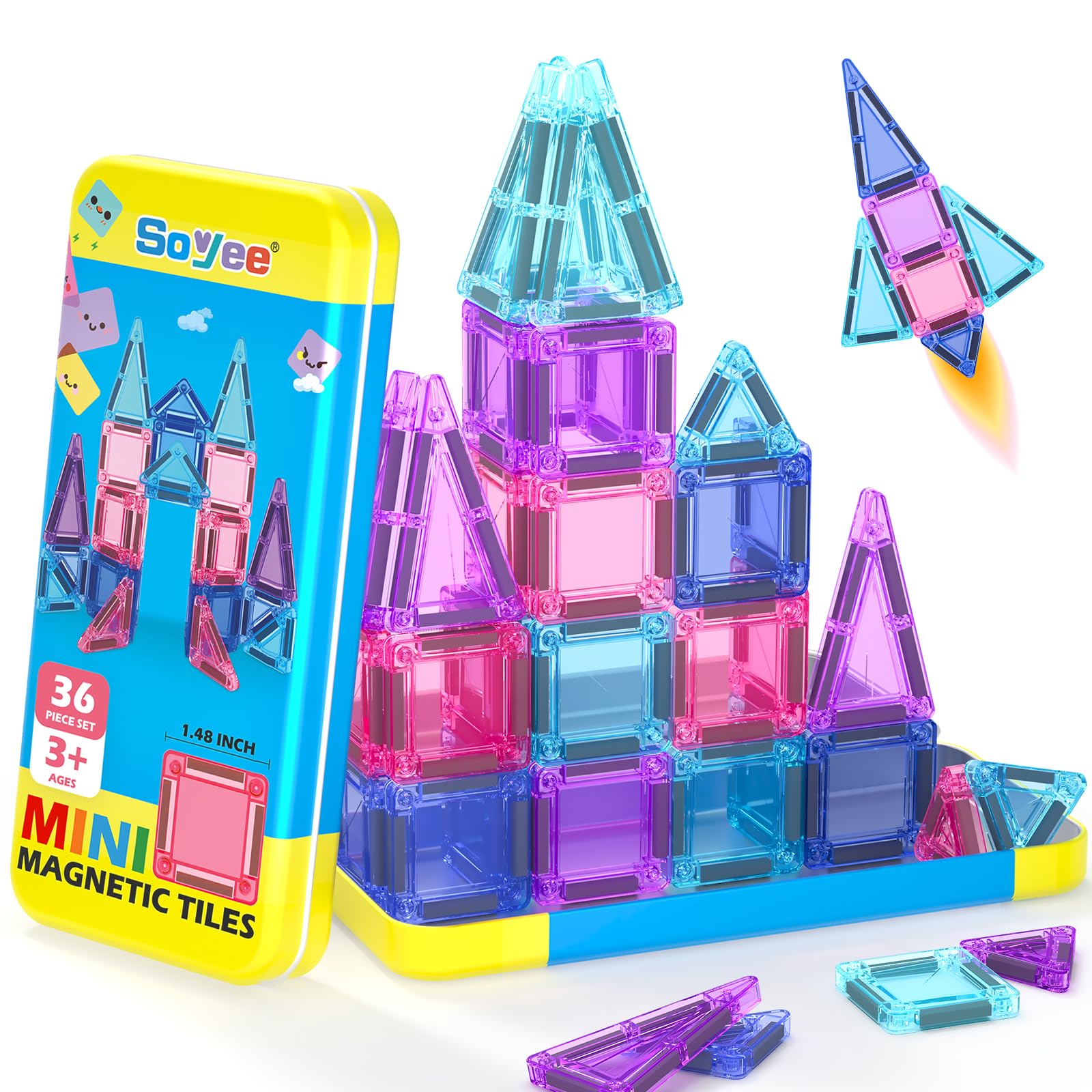 Photo 1 of ** FACTORY SEALED **Soyee Magnetic Tiles Toddler Toys Travel Essential Games Magnet Building Blocks STEM Sensory Educational Toys for 3 4 5 6 7 8+ Year Old Boys Girls Christmas Birthday Gifts