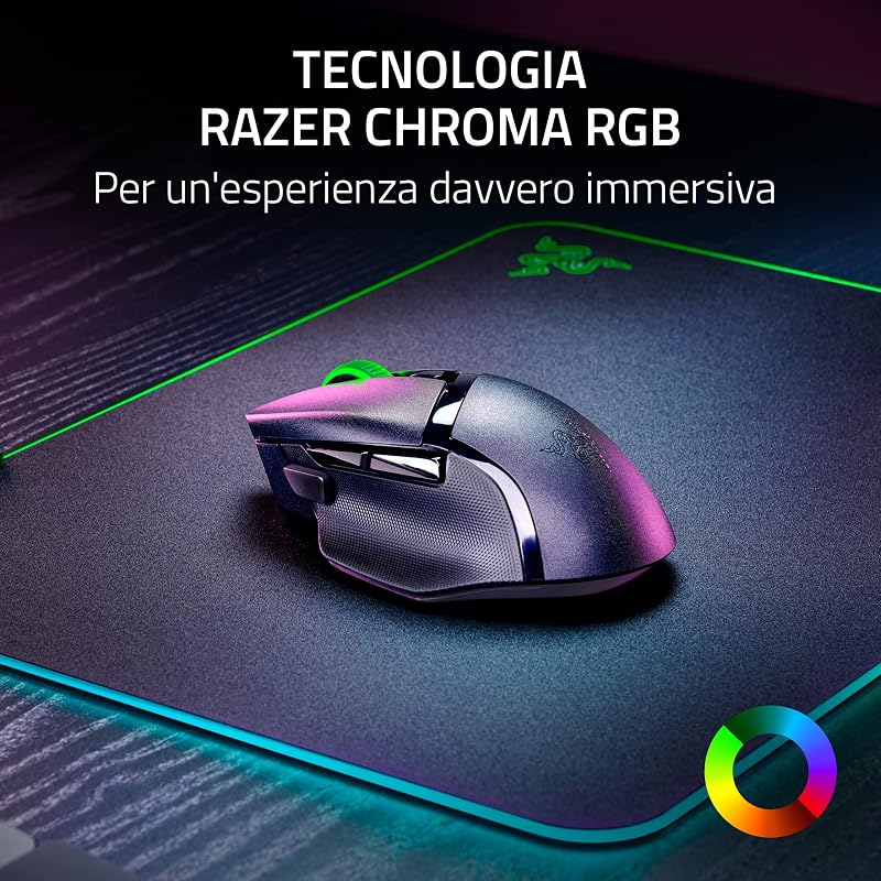 Basilisk V3 X HyperSpeed - Mouse wireless da gaming personalizzabile (9 comandi personalizzabili, HyperSpeed Wireless e BT, Sensore ottico avanzato 5G da 18K, Tecnologia Chroma RGB) Nero