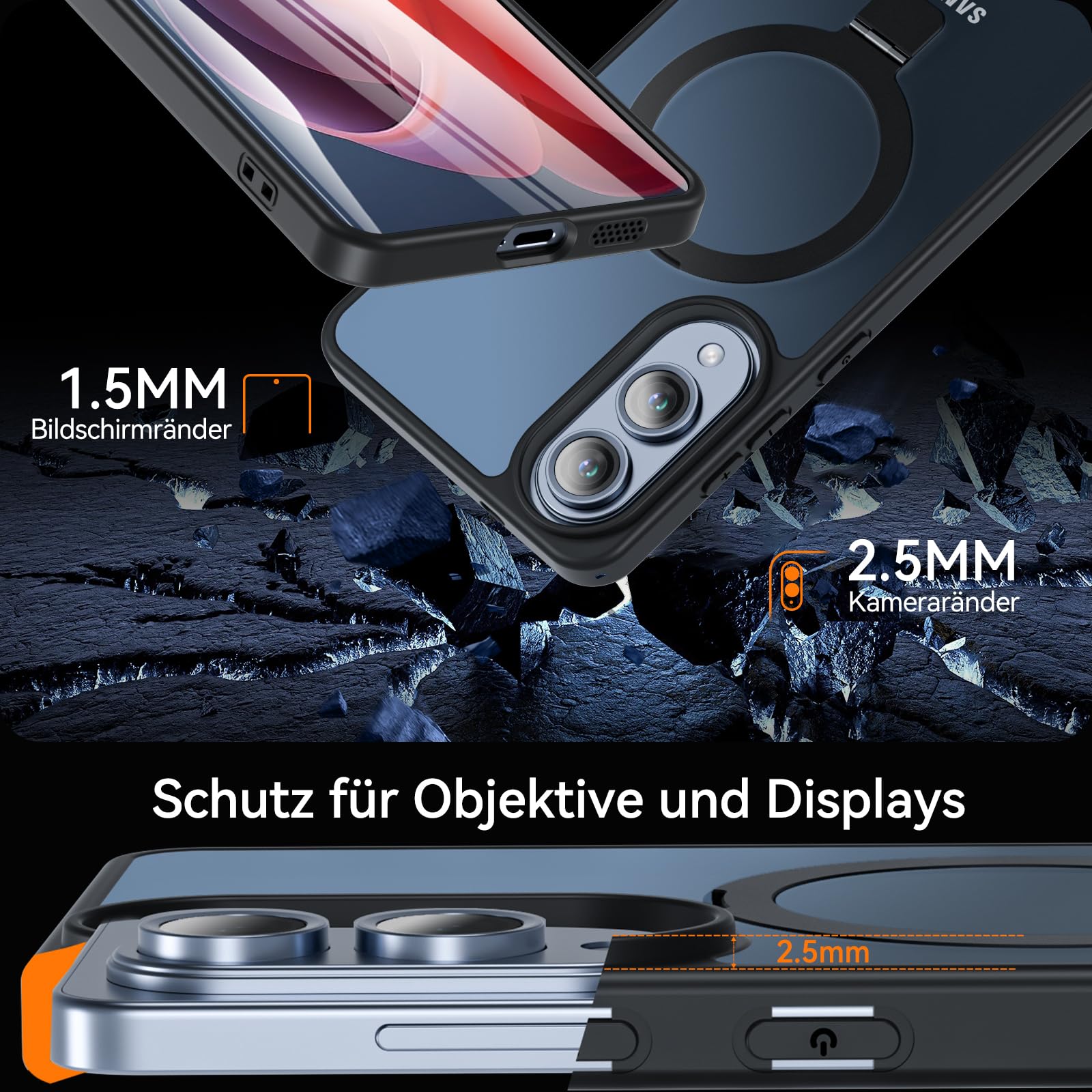 Cum2giff Hülle für Samsung Galaxy S25 Edge Hülle mit Ständer, Magnetische Schutzhülle, Durchscheinend Matt Stoßfeste Handyhülle Samsung S25 Edge Case, Schwarz 8